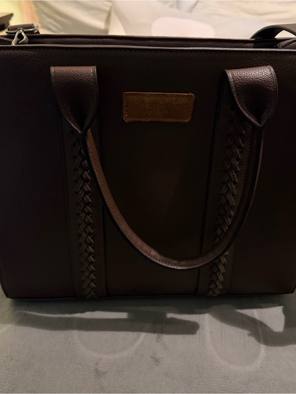 Wrangler dark brown braided-handle tote